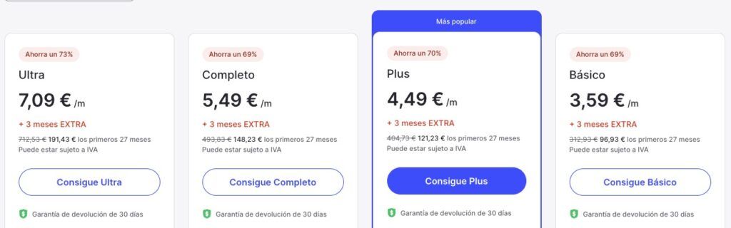 Tabla de precios NordVPN